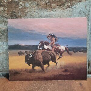Vintage Unframed Buffalo Hunter Art Print 8 x 10 Lithograph